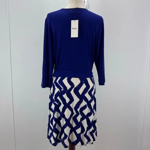 NWT Leota Women's Blue Zig Zag Navy Crepe A-Line Stretchy Dress sz XXL Casual - Picture 3 of 8